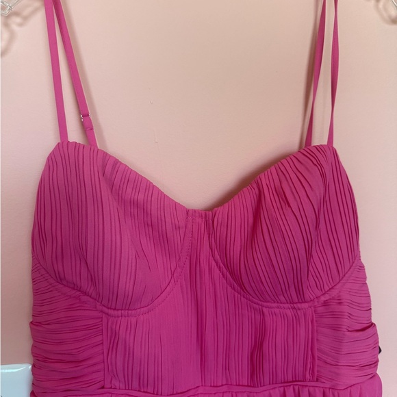 Lulus Cascading Crush Hot Pink Tiered Midi Dress - Size L - Picture 6 of 10